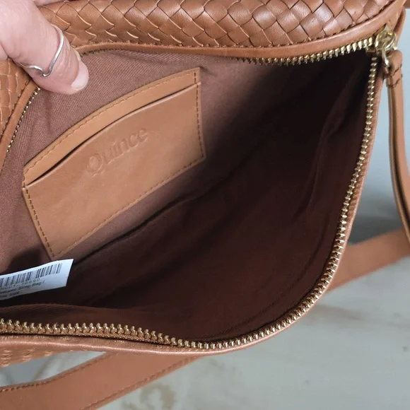 Quince Italian Leather Handwoven Sling Bag In Cognac - Picture 8 of 9
